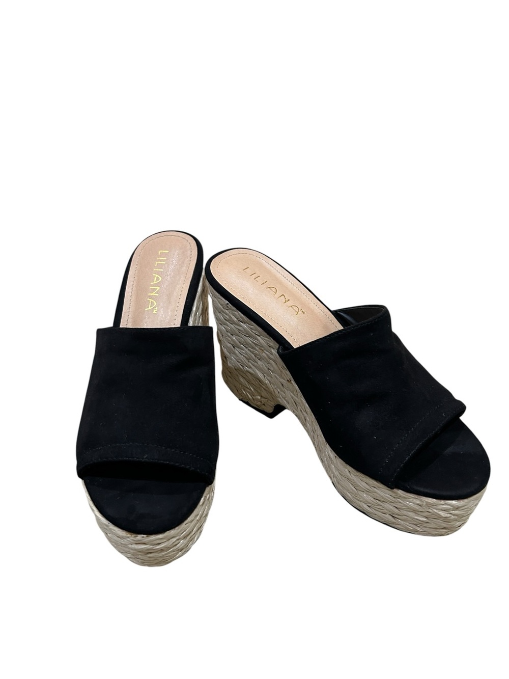 Nwot Liliana Black faux Suede slip on Espadrille platform Slide size 8 - Picture 2 of 9